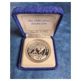 1990 CHINESE SILVER PANDA 1 OZ COIN IN BOX