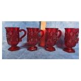 SET OF 4 AVON CAPE COD RUBY RED PEDESTAL MUGS