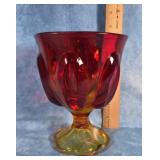 L.E. SMITH AMBERINA GLASS COMPOTE DISH