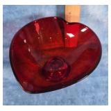 FOSTORIA RUBY RED GLASS PEDESTAL HEART CANDY DISH