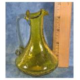 YELLOW CRACKLE GLASS BUD VASE MINIATURE PITCHER