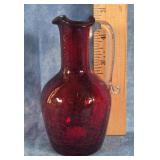 RUBY RED CRACKLE GLASS BUD VASE MINIATURE PITCHER