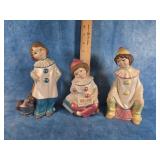 THREE CERAMIC CLOWN FIGURINES 1980 BYRON MOLDS