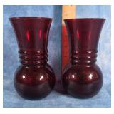 PAIR OF ANCHOR HOCKING RUBY RED GLASS VASES 6.5"