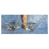 PAIR OF CLEAR GLASS GOOSE FIGURINES