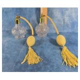 TWO CLEAR CHECKED CARVED GLASS PERFUME BOTTLES