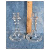 HAND CRAFTED SMITH CLEAR GLASS CANDLESTICK HOLDERS