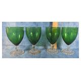 4 ANCHOR HOCKING BUBBLE FOOT GREEN WATER GOBLETS