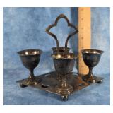 ANTIQUE SILVER PLATED EGG CRUET SET