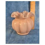 FENTON MILK GLASS PINK CREST CRIMP MELON ROSE BOWL