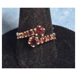 VINTAGE STERLING SILVER GARNET CLUSTER RING