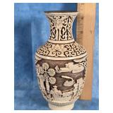 1982 ARNART IMPORTS CARVED CINNABAR & BRASS VASE