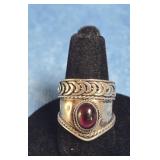 STERLING SILVER GARNET CIGAR BAND RING SIZE 5