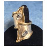 STERLING SILVER BYPASS RING WITH BLUE TOPAZ STONES