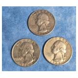 THREE SILVER WASHINGTON QUARTERS 1963 & TWO 1964