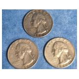 THREE 1964 SILVER WASHINGTON QUARTERS