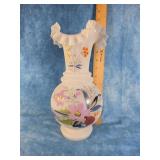 WHITE SATIN BRISTOL HAND PAINTED VASE RUFFLED EDGE