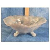 FENTON STAG & HOLLY IRIDESCENT BOWL RUFFLED EDGE