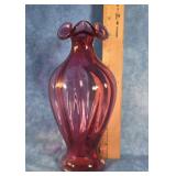ART GLASS COUNTRY CRANBERRY RUFFLED VASE 8.5"