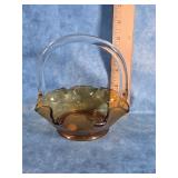 AMBER & CLEAR GLASS HANDLE BASKET