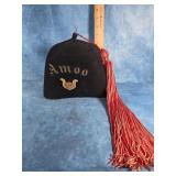 VINTAGE BLACK MASONIC SHINERS FEZ HAT RED TASSLE