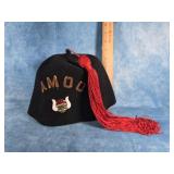 VINTAGE BLACK MASONIC SHINERS FEZ HAT RED TASSLE
