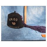 VTG. BLACK MASONIC SHINERS FEZ HAT PURPLE TASSLE