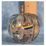 GOLD METAL STEM ART GLASS PUMPKIN PAPERWEIGHT