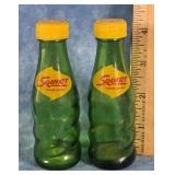 SQUIRT GREEN GLASS SALT & PEPPER SHAKERS MEXICO
