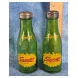 SQUIRT GREEN GLASS SALT & PEPPER SHAKERS