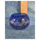 GODINGER COBALT BLEAR & CLEAR GLASS CANDLE HOLDER