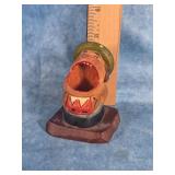 HAND-CARVED WOOD "BIG MOUTH" FIGURE
