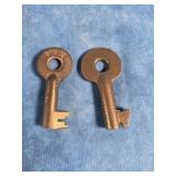 TWO BRASS RAILROAD SWITCH KEYS
