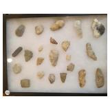 NATIVE AMERICAN ARTIFACTS IN DISPLAY CASE