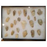 NATIVE AMERICAN ARTIFACTS IN DISPLAY CASE