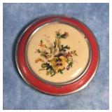 VTG. COMPACT FLOWER PAINTED ENAMLED METAL