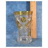 BOHEMIAN ENGRAVED CITRINE CUT TO CLEAR GLASS VASE