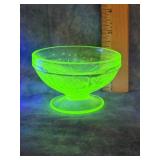 FEDERAL GLASS CABBAGE ROSE URANIUM FOOTED SHERBET