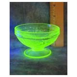 FEDERAL GLASS CABBAGE ROSE URANIUM FOOTED SHERBET