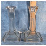 PAIR OF CLEAR GLASS CANDLESTICK HOLDERS