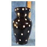 BLACK WITH WHITE POLKA DOT VASE 10"