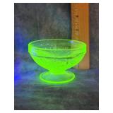 FEDERAL GLASS CABBAGE ROSE URANIUM FOOTED SHERBET