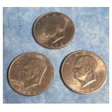 THREE EISENHOWER DOLLAR COINS 1971, 1972 & 1978