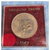 1967 GIBRALTAR ONE CROWN COIN SPINKS LONDON
