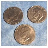 THREE EISENHOWER DOLLAR COINS 1971, 1972 & 1978