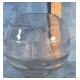 SIGNED E KRALL 3/24/37 ETCHED GLASS ROSE BOWL