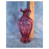 HAND-BLOWN ART GLASS CRANBERRY VASE 8.5"