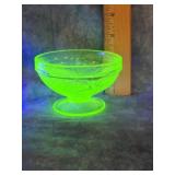 FEDERAL GLASS CABBAGE ROSE URANIUM FOOTED SHERBET