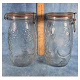 2 WHEATON GLASS JAR CANISTERS FRUIT EMBOSSED