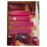 RUBY RED GLASS VASES BOX LOT